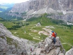 Klettersteig Cirspitze - Blick zurück zum Grödnerjoch