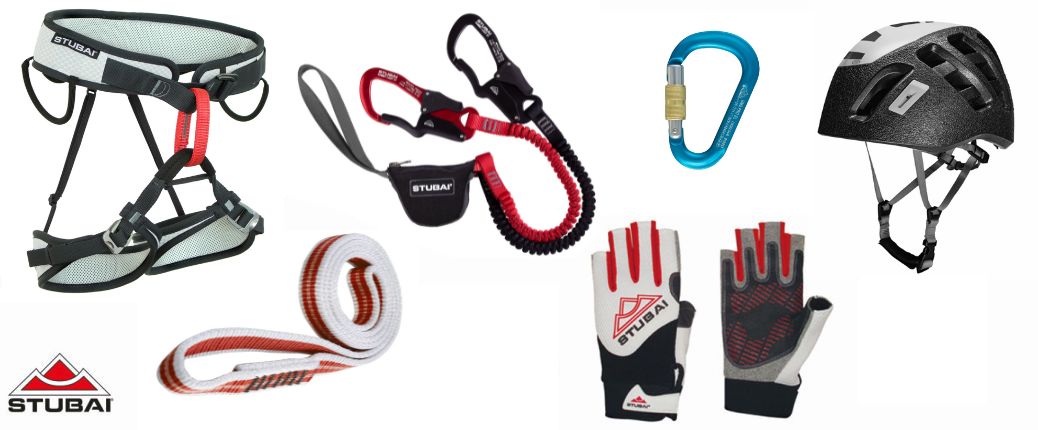 Klettersteigausrüstung im Überblick – Klettergurt, Klettersteigset, Kletterhelm, 60cm Bandschlinge, HMS Karabiner, Klettersteighandschuhe – Stubai Bergsport Klettersteigausrüstung im Überblick – Klettergurt, Klettersteigset, Kletterhelm, 60cm Bandschlinge, HMS Karabiner, Klettersteighandschuhe – Stubai Bergsport